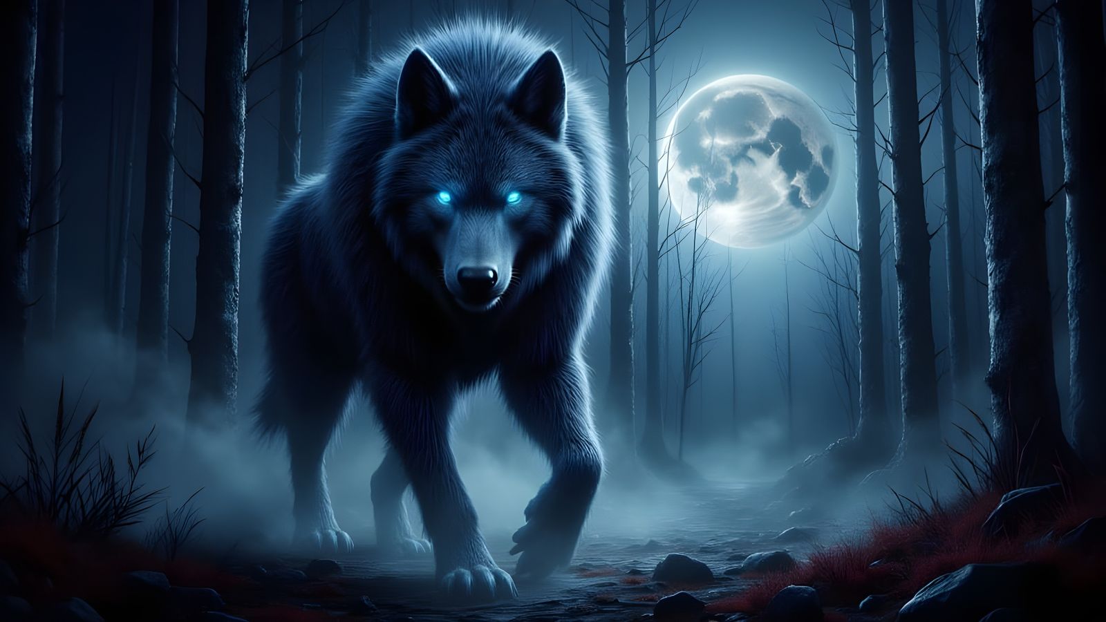 Imposing Werewolf in Autumn Forest Under Moonlight