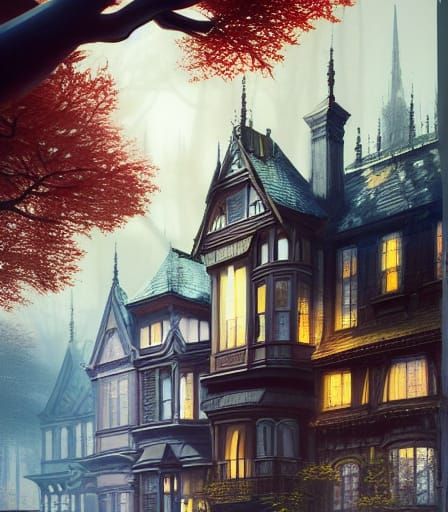 Victorian City in Sinister Woods, Digital Painting