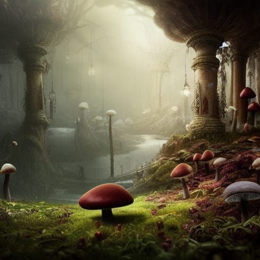 Epic Mushroom in a Dramatic Digital Painting