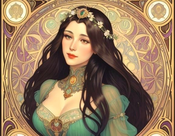 Art Nouveau Portrait of a Woman in Ornate Floral Frame