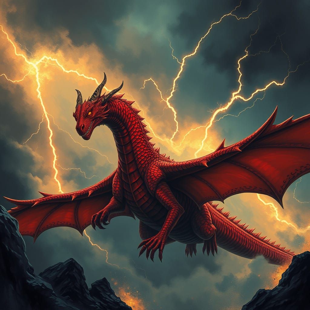 Epic, Lightning-Illuminated Dragon in Stormy Skies
