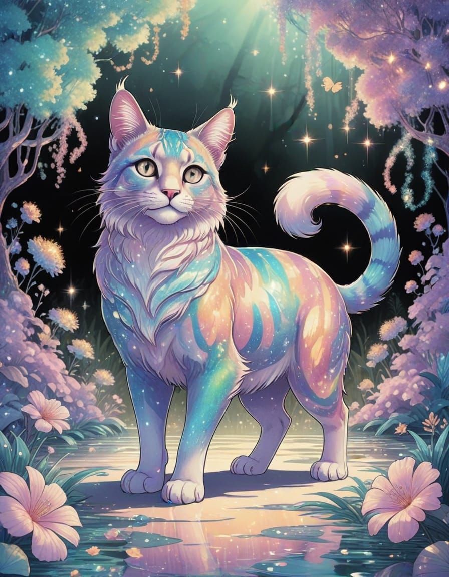 Big Cat in Mystical Forest: Fairycore Art