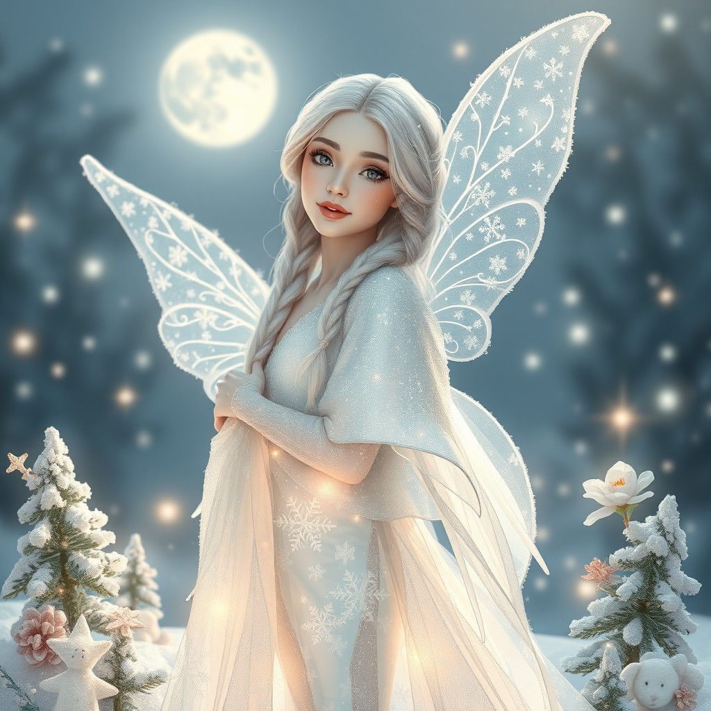 Snow and Ice Fairy with Crystalline Wings