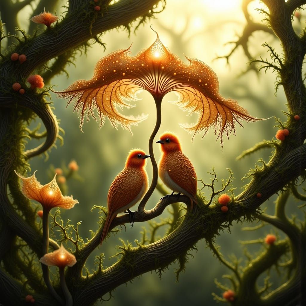 Lace Tree-Mushroom Protects Birds in Photorealistic Detail