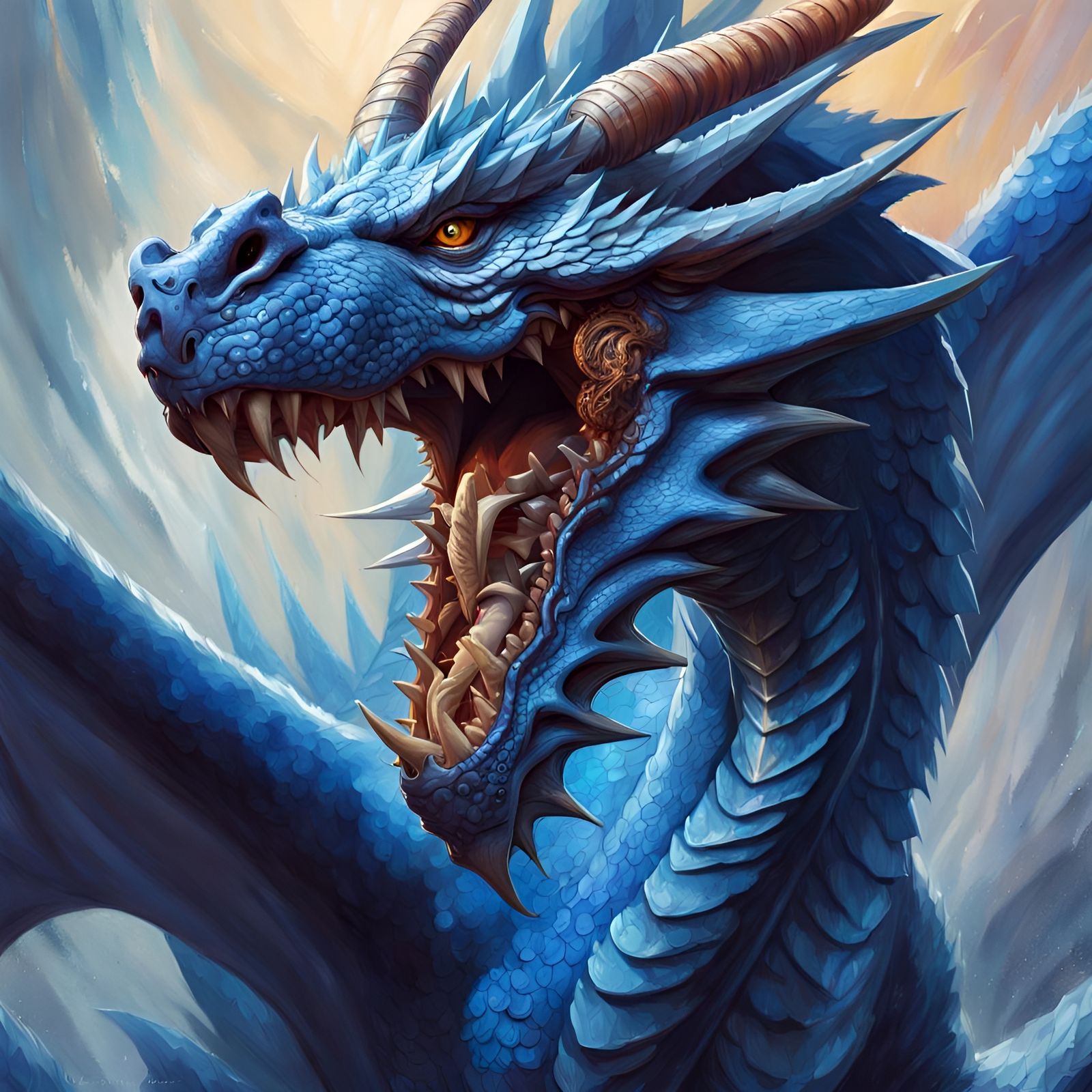 Epic Blue Dragon Fantasy Illustration