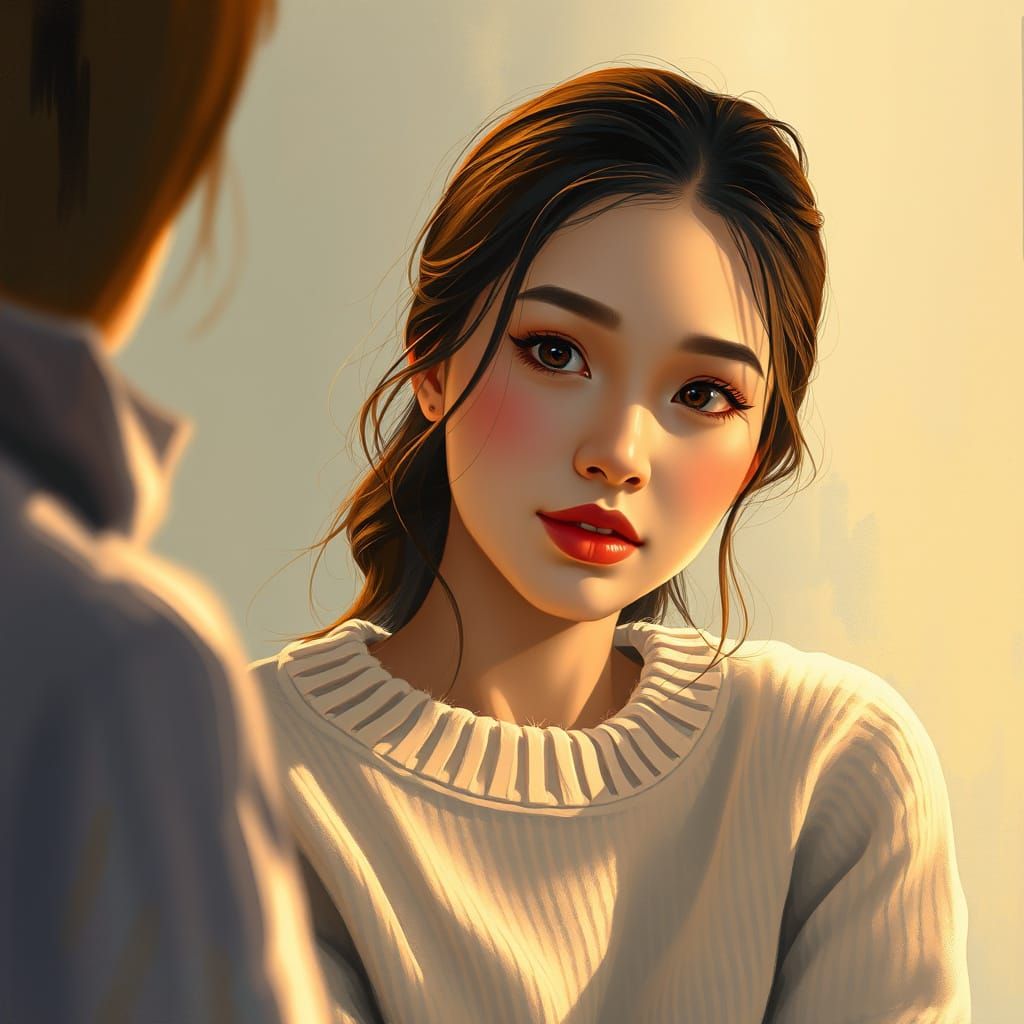 Empathetic Woman in Golden Light: Contemporary Portrait