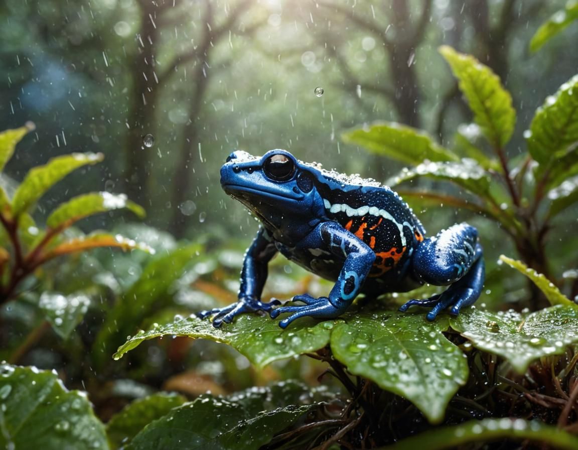 Poison Dart Frog Leaping in Rainforest: Macro Photography