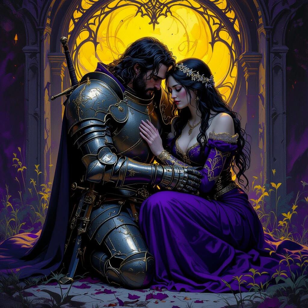 Wounded Knight Comforted in Dark Fantasy Style