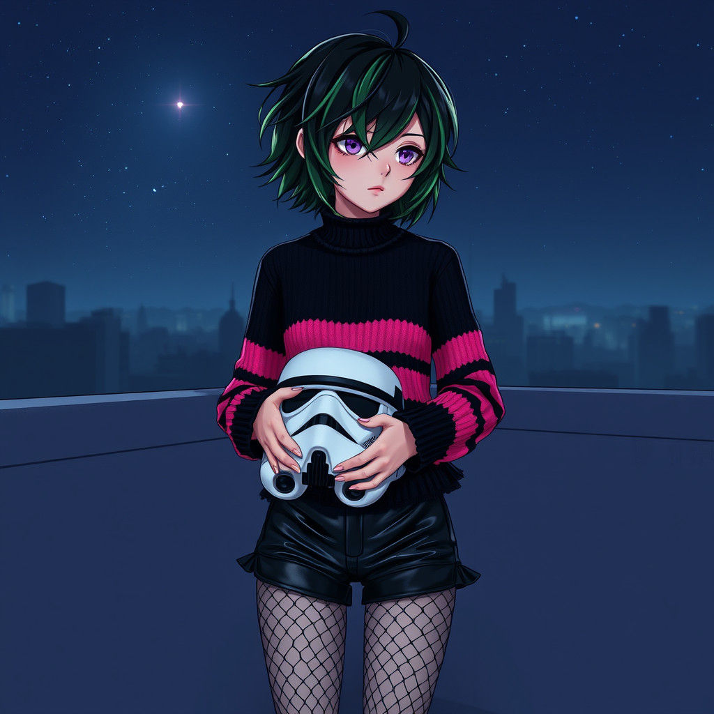 Emo Girl with Stormtrooper Helmet in Matte Painting Style