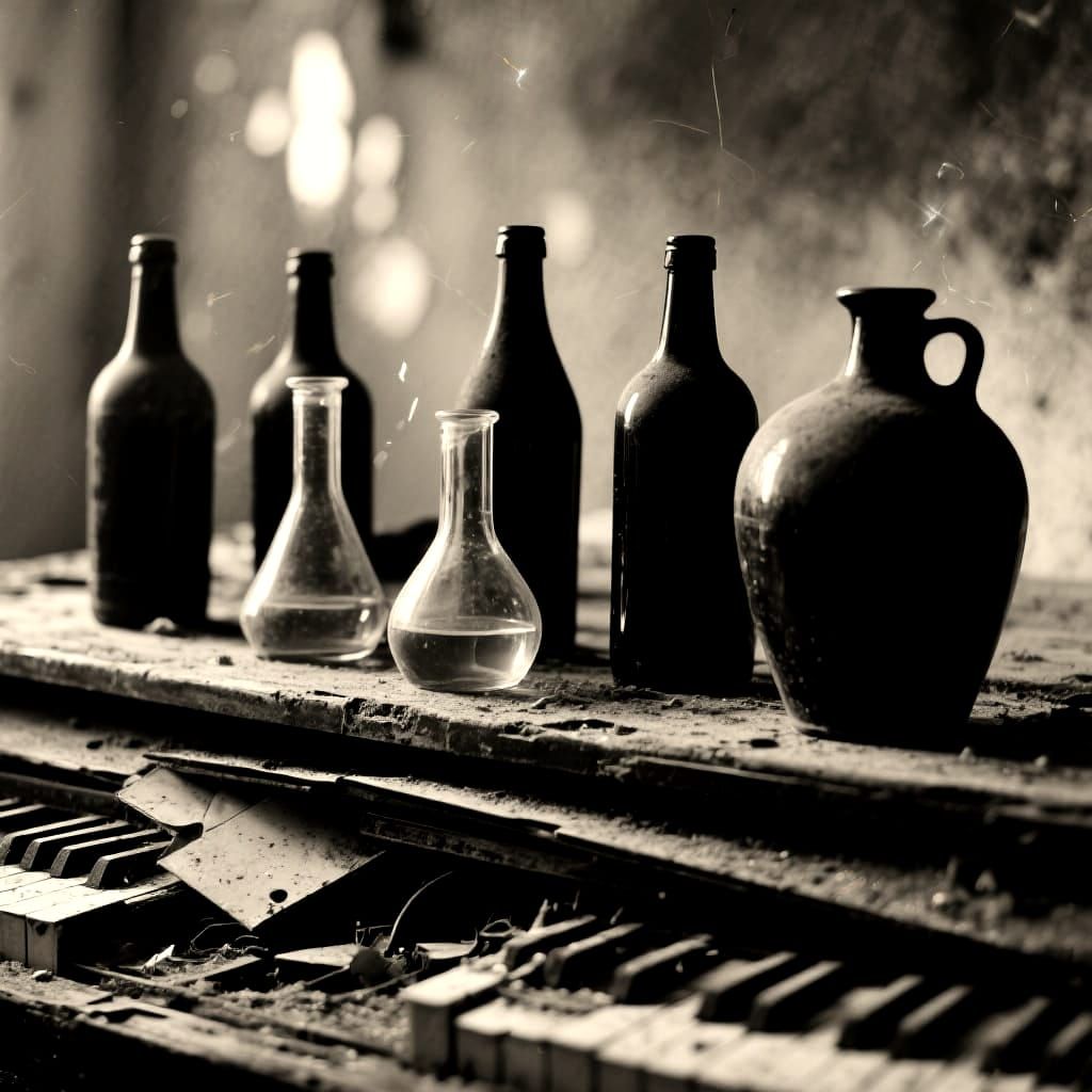 Vintage Photo of Glass Bottles on Piano