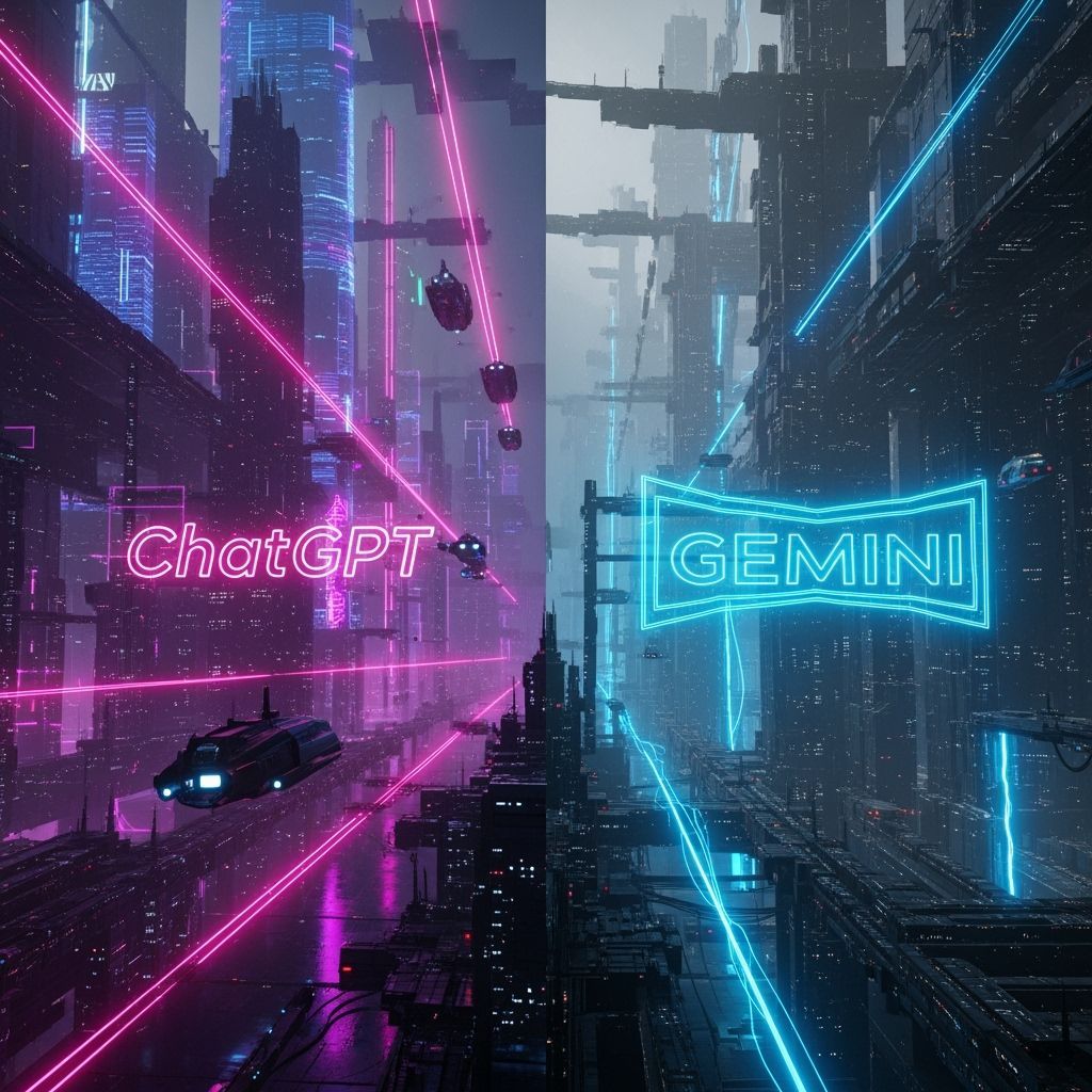 Futuristic Neon Logos in Split Screen Landscape
