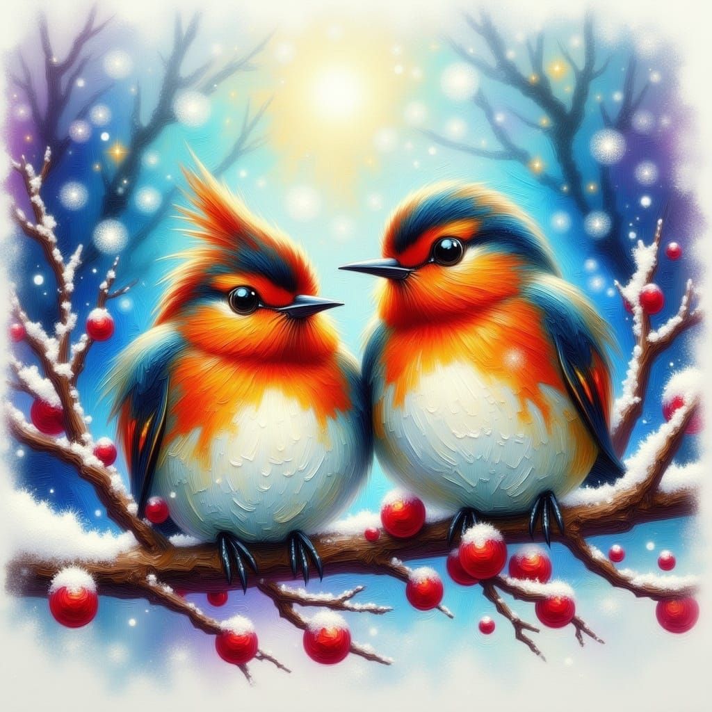 Vibrant Punk Birds in Winter Wonderland
