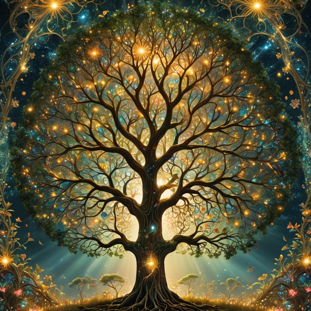 Tree of Life Double Exposure: Radiant and Luminous