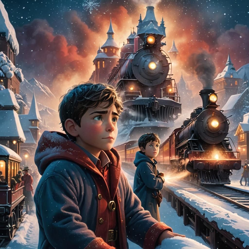 Boy at the Polar Express in Snowy Wonderland