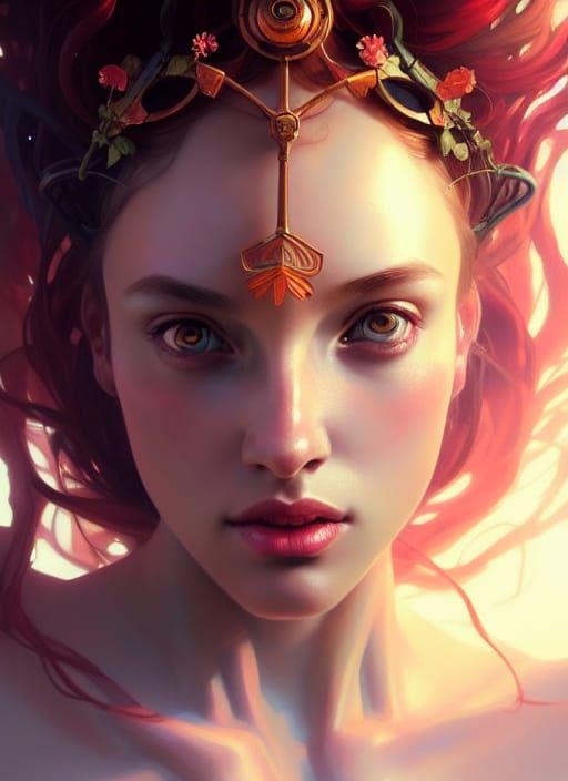 Persephone Portrait in Hyperdetailed Mixed Media Style