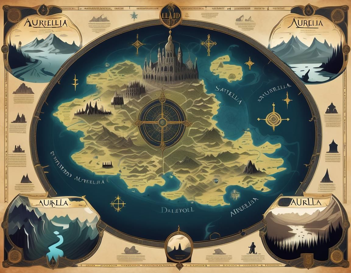 Fantasy Map of Aurelia with Gothic Cartography