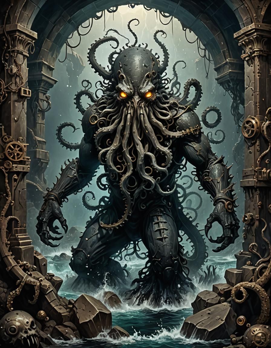 Steampunk Kraken Emerges from Cobwebbed Abyss