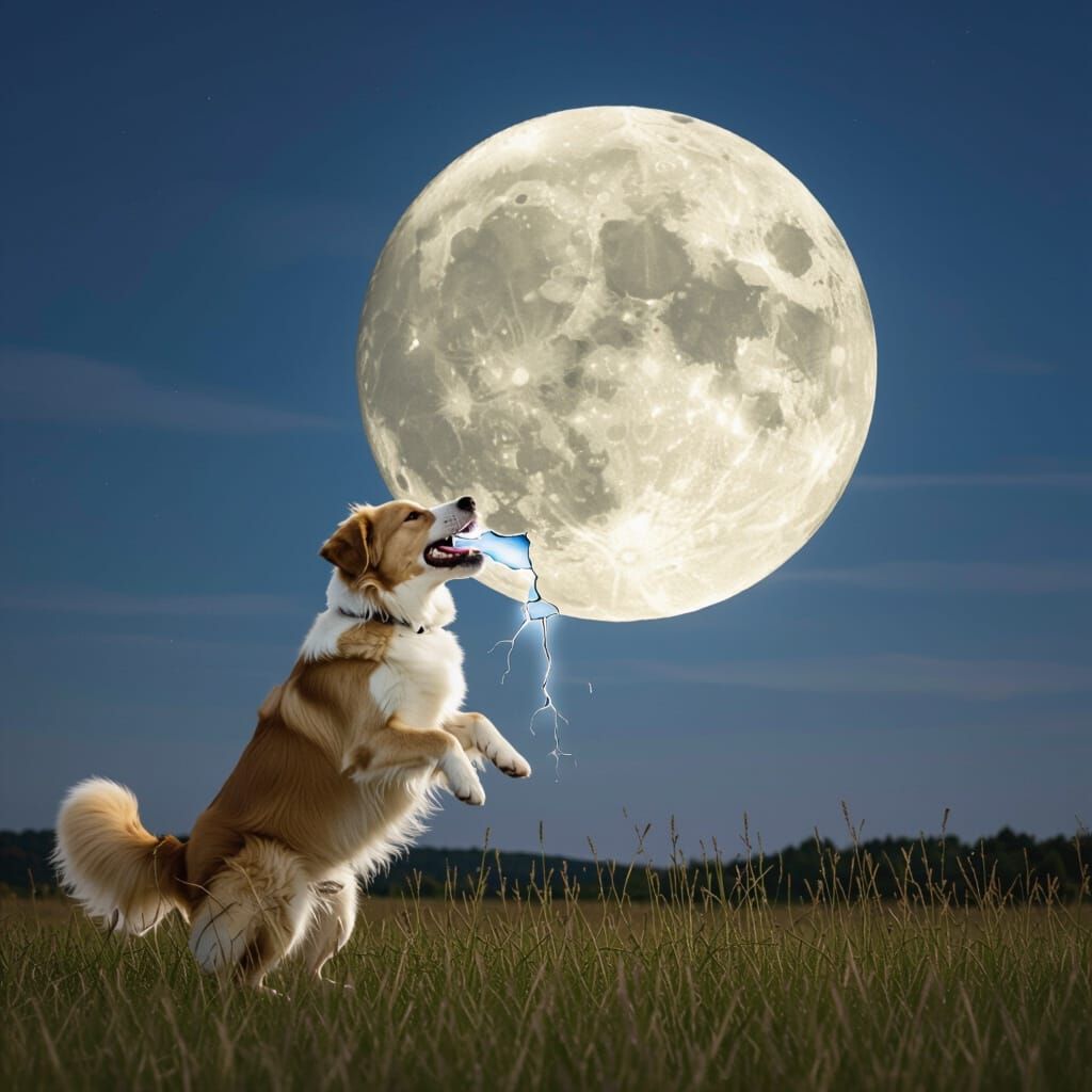 Surreal Dog Bites Moon Bleeding Moonbeams