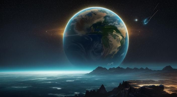 Satellite Orbiting Earth in Golden Hour Sunlight