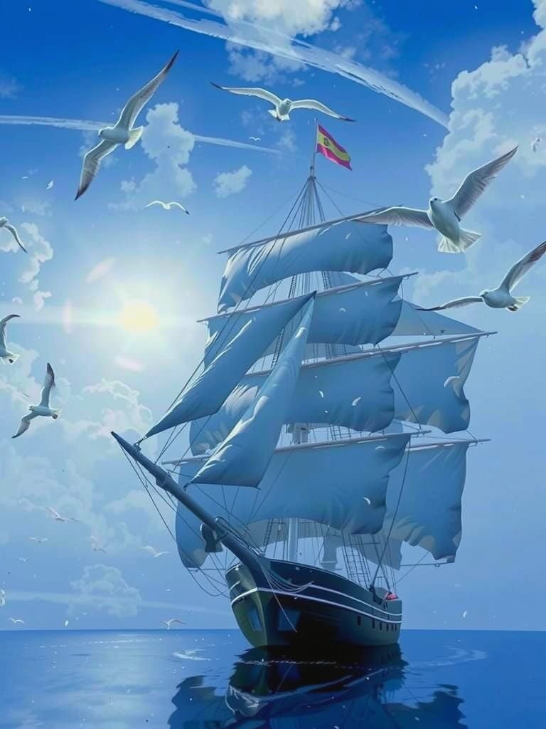 Hyperrealistic Sailing Ship in Serene Ocean Landscape