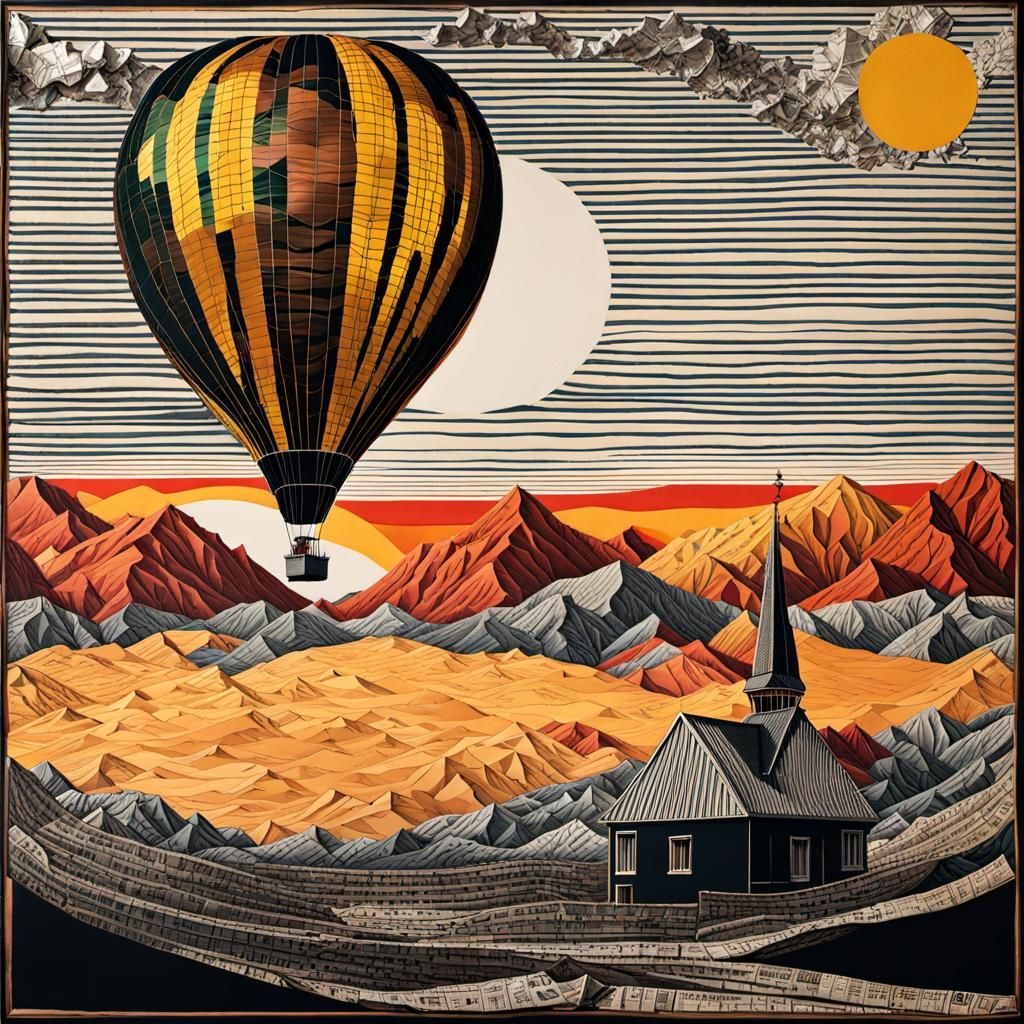 Hyperrealistic Collage of a Hot Air Balloon