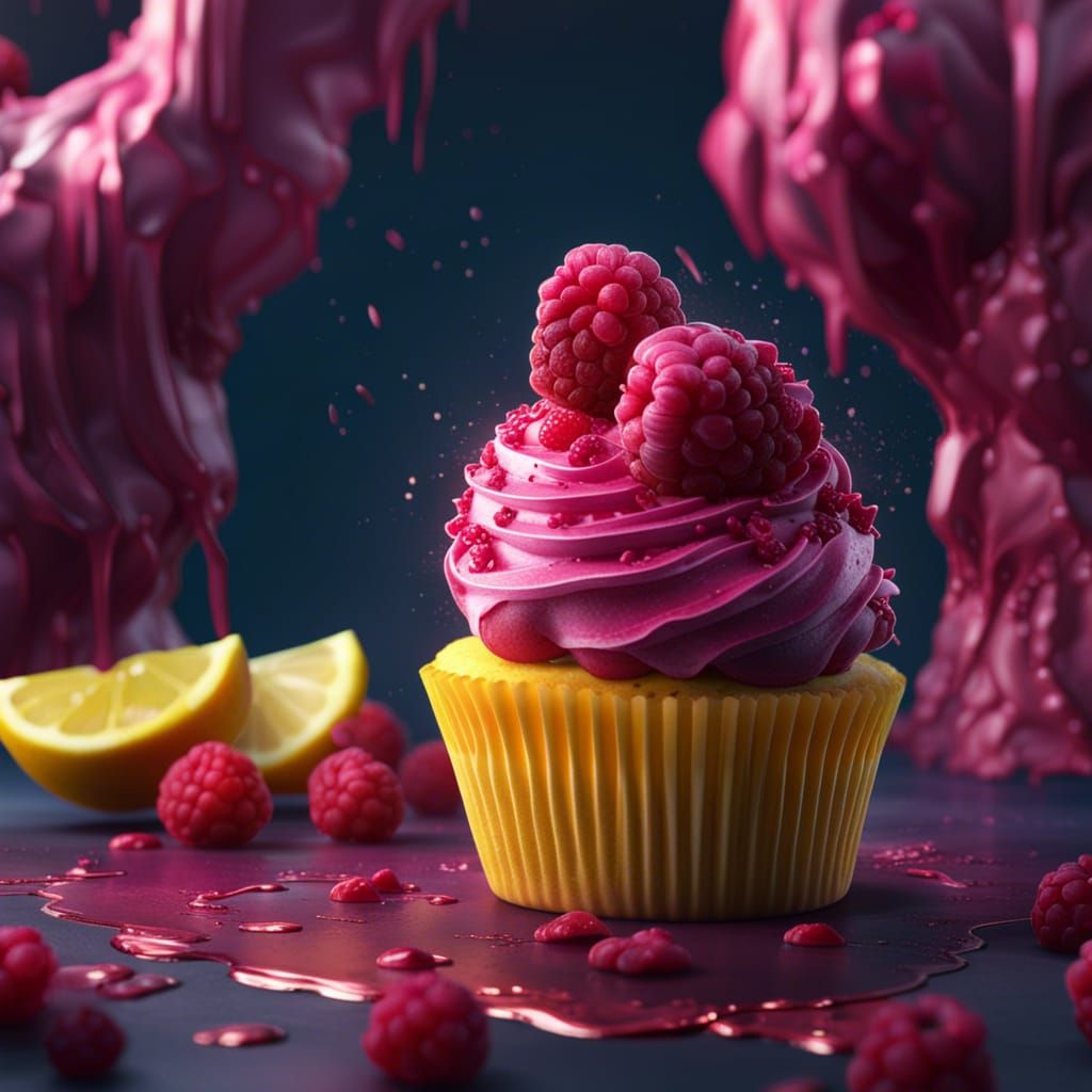 Detailed Raspberry Lemon Cupcake: Fantasy Concept Art