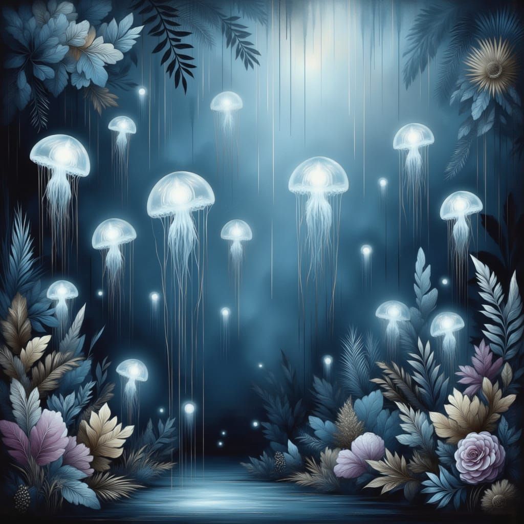 Ethereal Bioluminescent Jellyfish in a Digital Acrylic Art S...