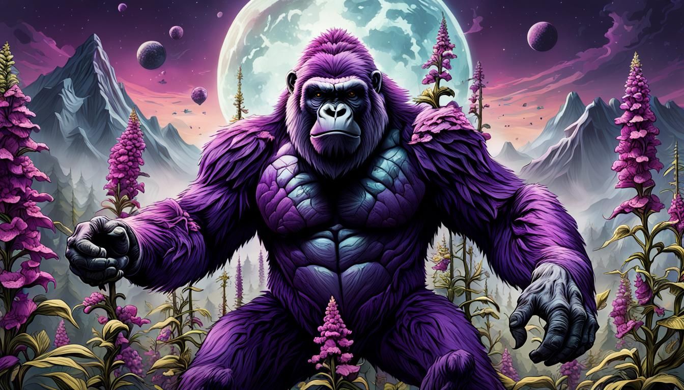 Maximalist Gorilla in Purple Haze: AI Art