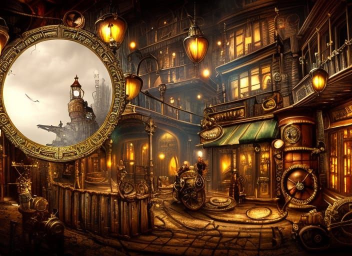 Steampunk Wild West City in Snowglobe