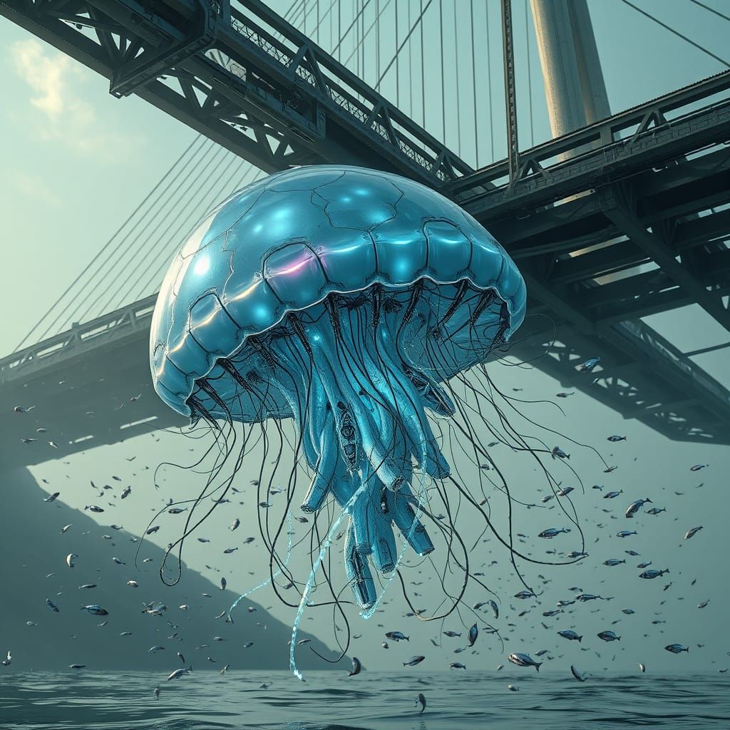 Surreal Biomechanical Jellyfish Serenade Under Futuristic Br...