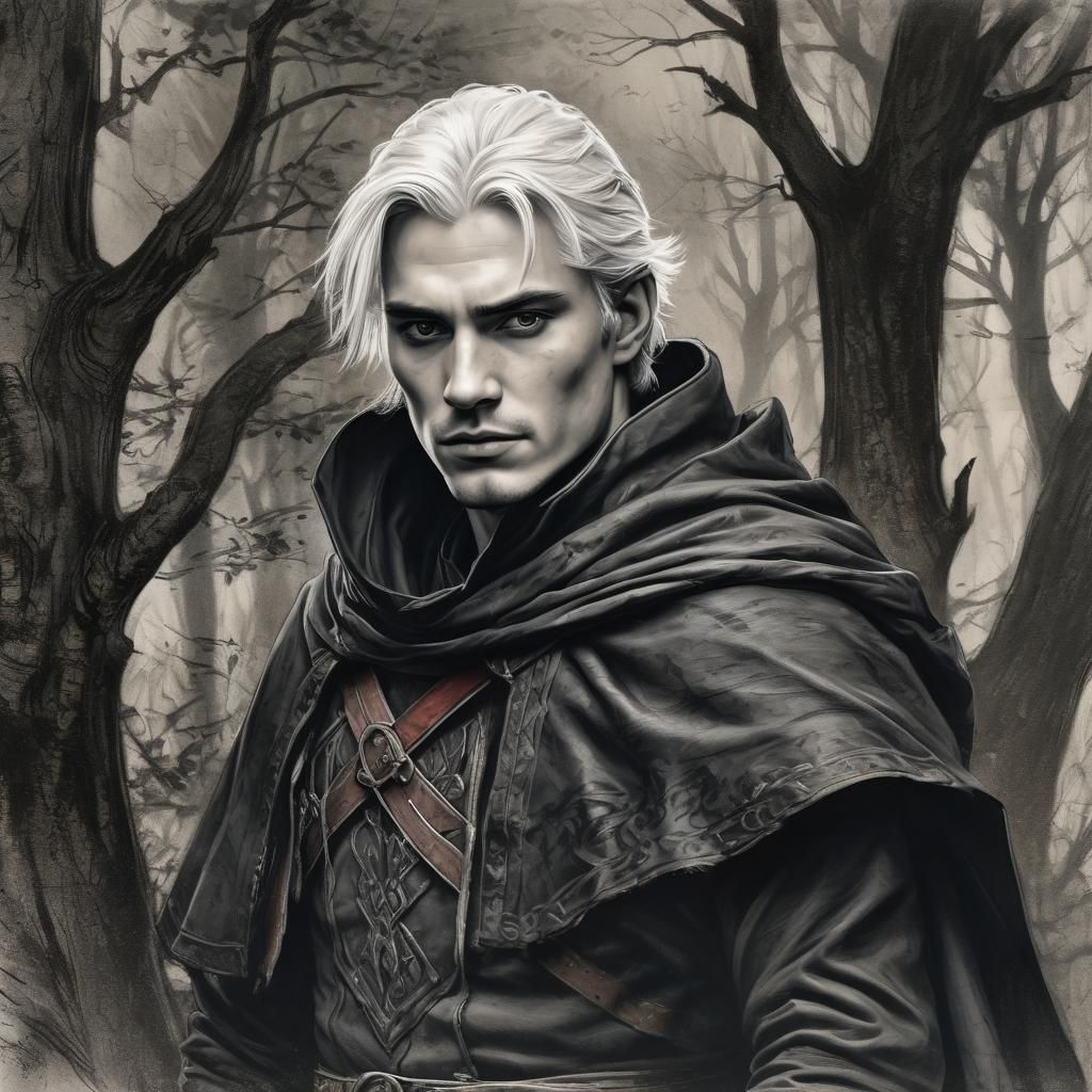 Medieval Ranger in Moody Charcoal Portrait