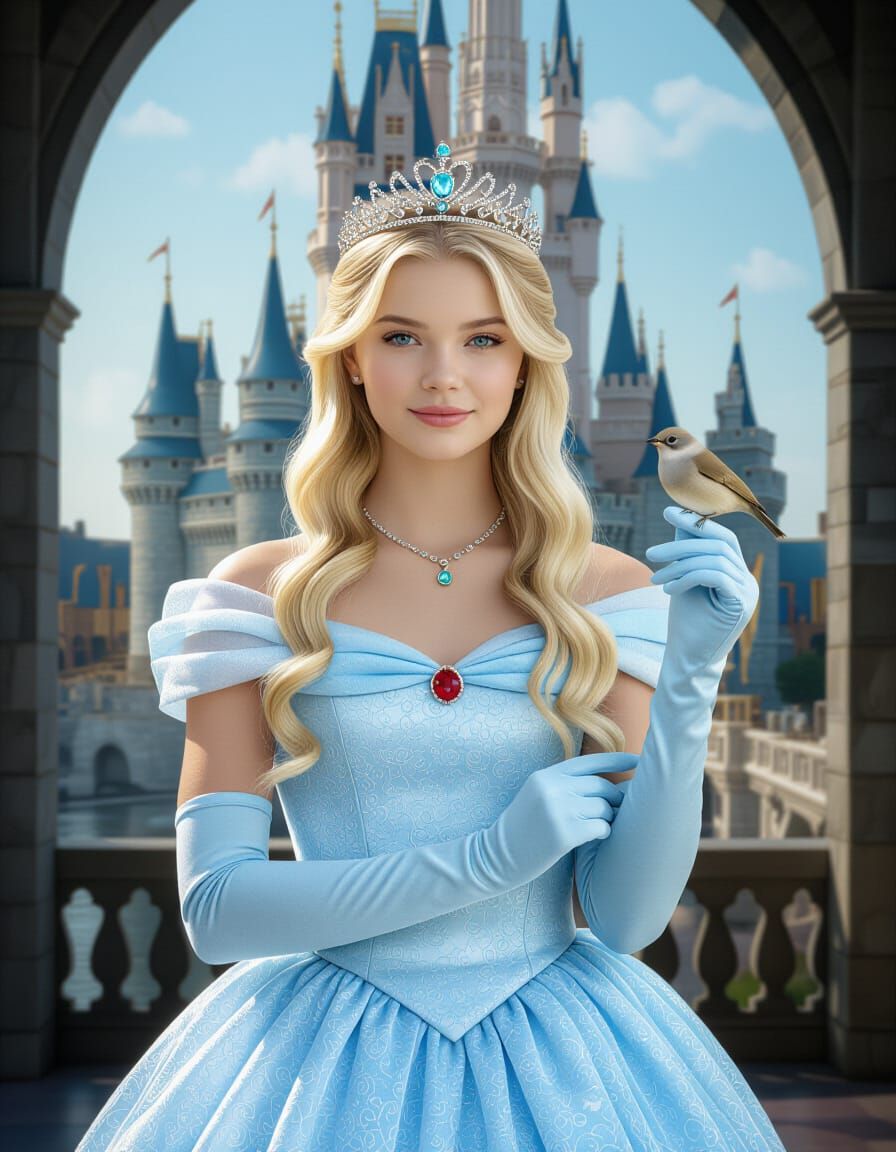 Princess in Castle with Bird on Finger