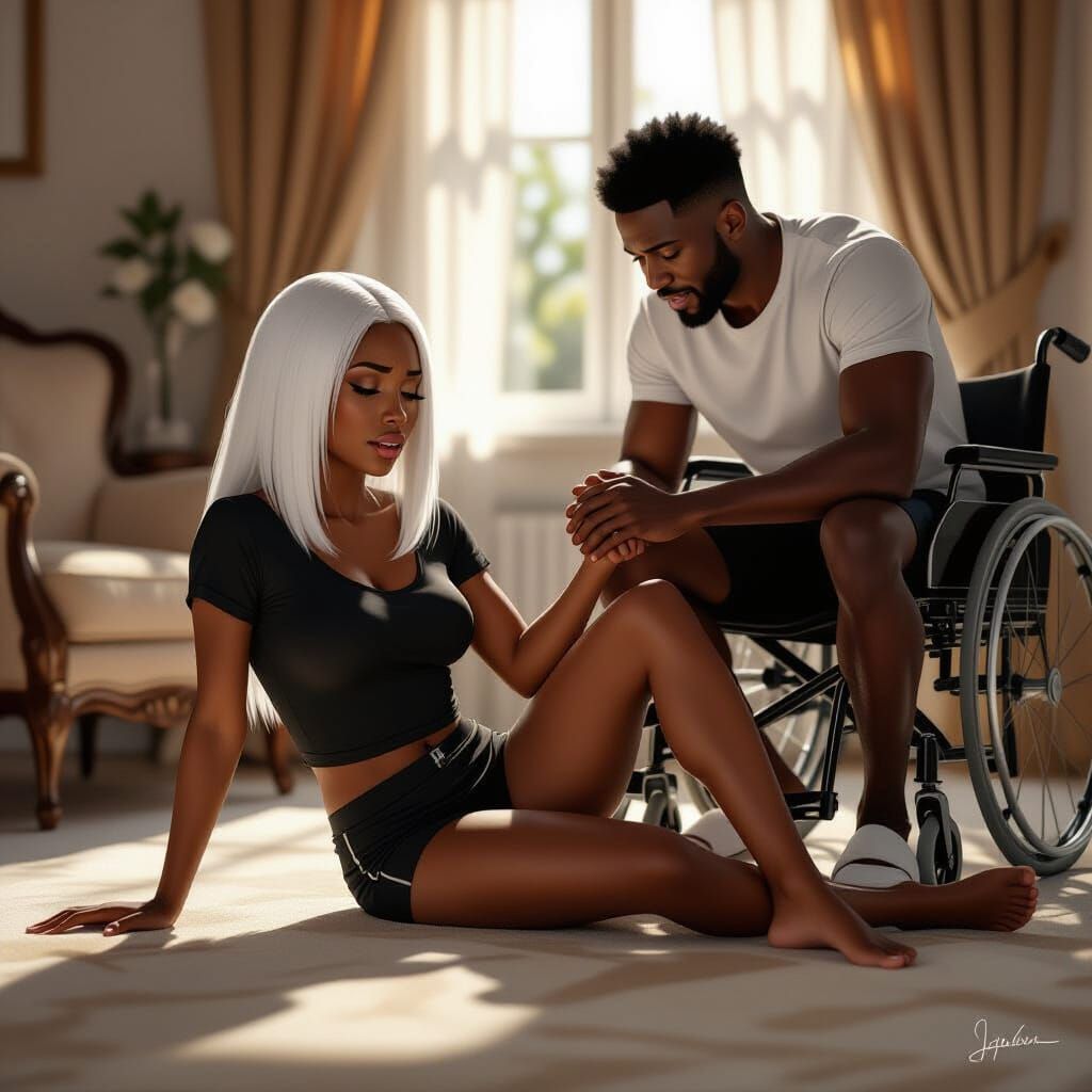 Hyperrealistic Digital Painting of Fearful Woman in Parlor