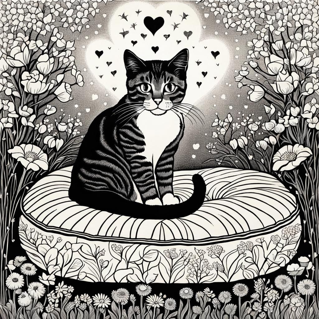 Cute Cat in Escher-Inspired Geometric Art