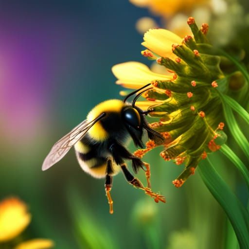 Bumble Bee Pollinating Flowers: Fantasy Concept Art