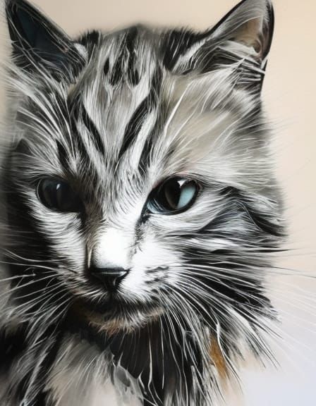 Adorable Kitten Portrait in Inkblot Style