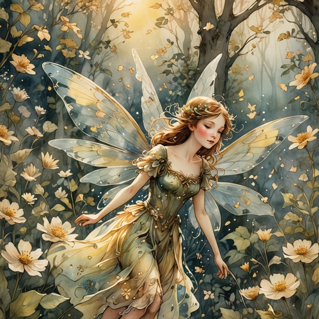 Enchanted Garden: Fairy Wings Sparkle in Watercolor
