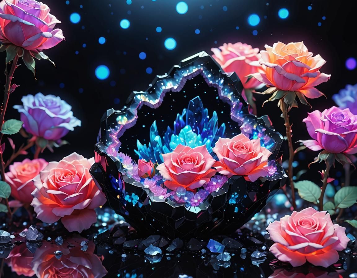 Holographic Crystal Geode in Neon Watercolor Style