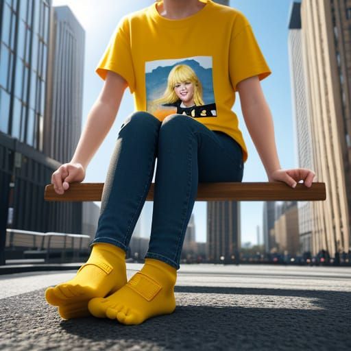 Giant Blonde Woman Walks Through City, Digital Art