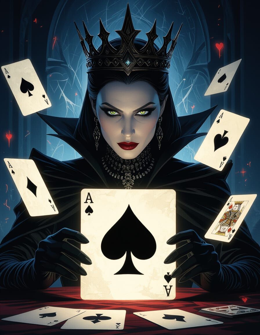 Dark Queen of Spades Tarot Card Illustration