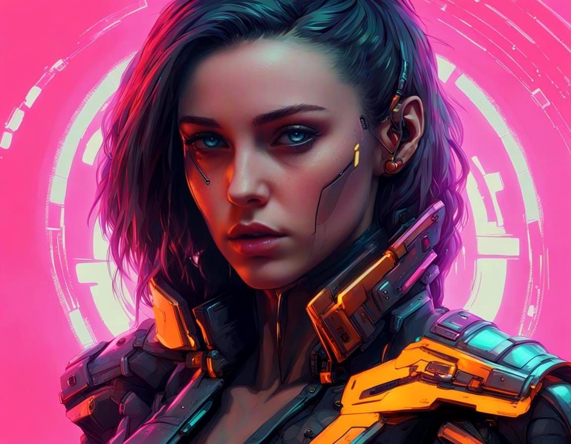 Cyberpunk Portrait: Woman with Cybernetic Implants in Neon