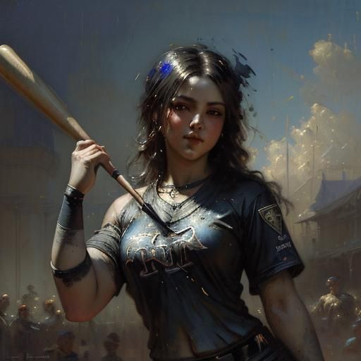 Dark Fantasy Baseball Home Run as Impasto Painting