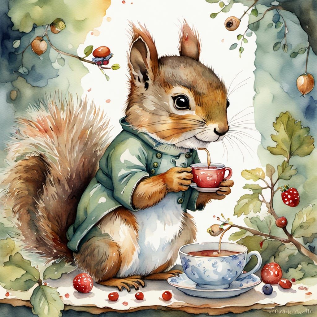 Whimsical Woodland Tea Party in Classic Children's Book Styl...