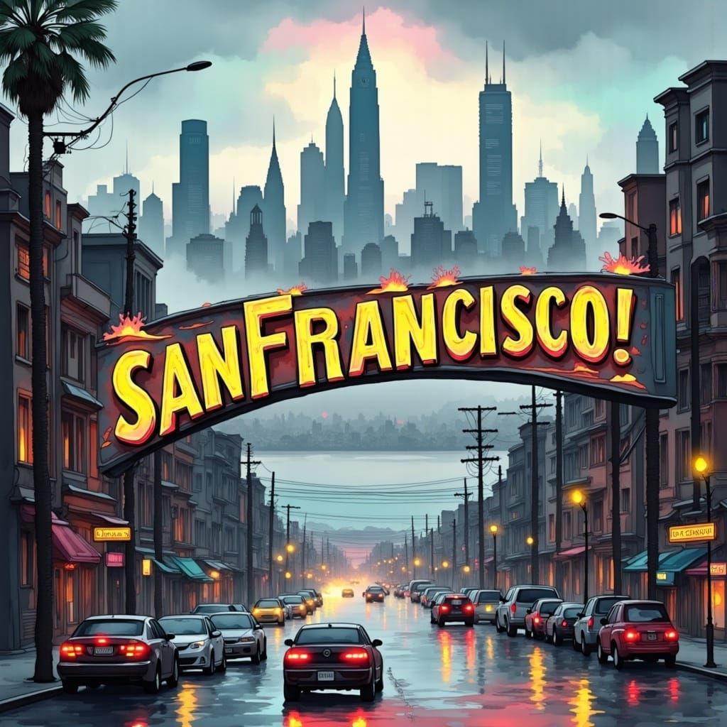 San Francisco Skyline in the Style of Digital Art