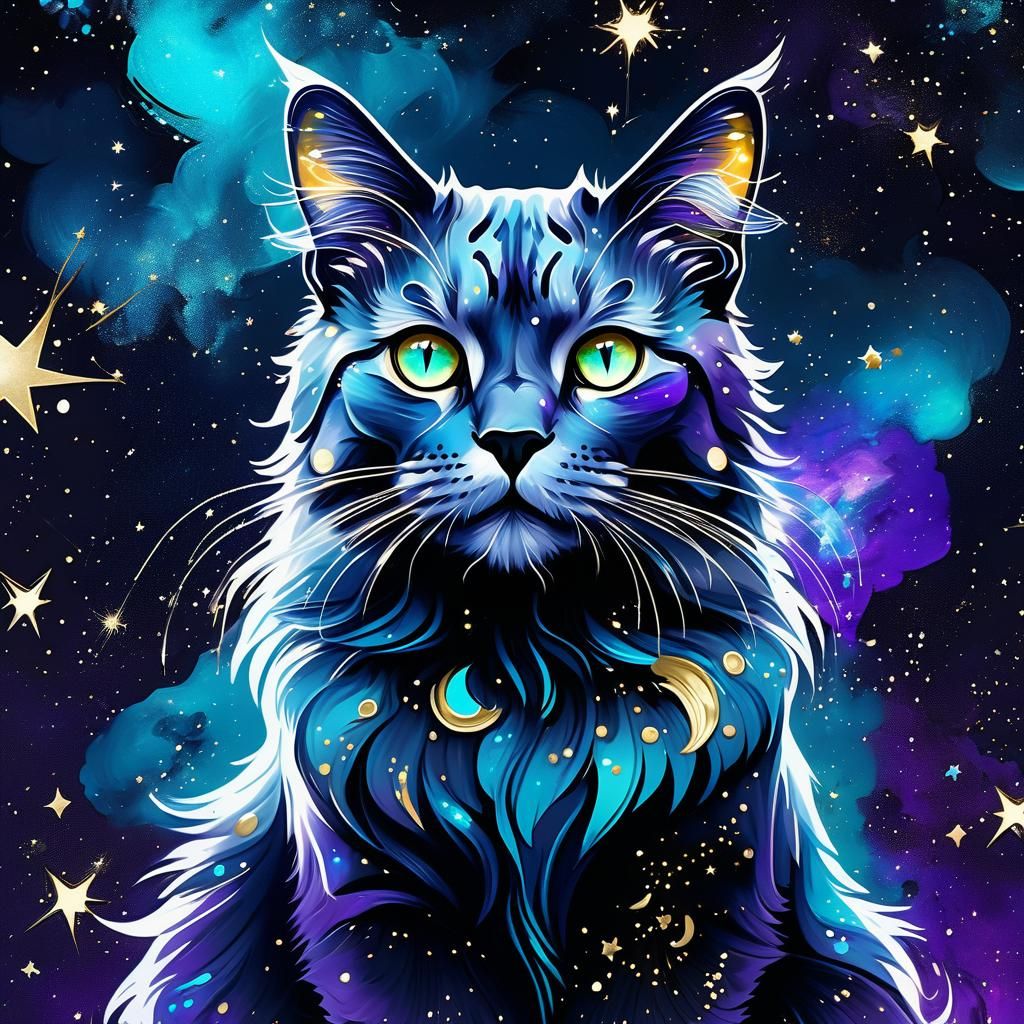 Cosmic Cat in Ink Splatter Galaxy