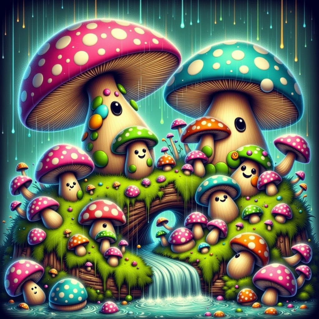 Whimsical Frog Town with Mushroom Houses