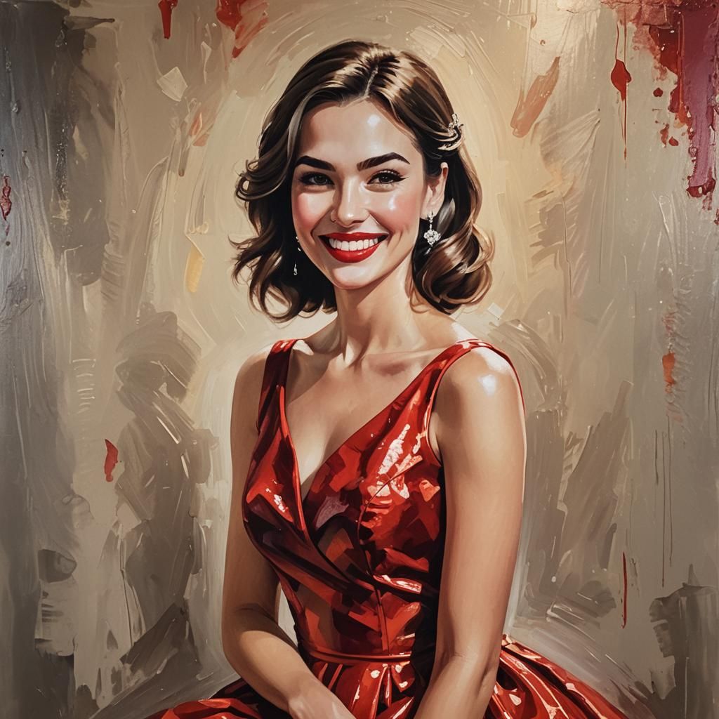 Woman in Red Dress: A Vibrant Oil Painting