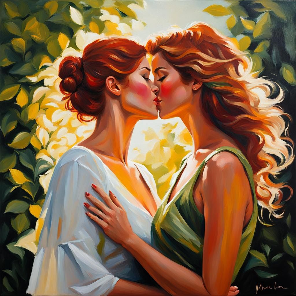 Romantic Kiss as Expressionist Oil Painting