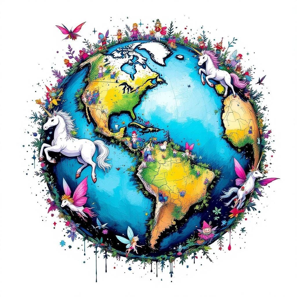Fantasy World Globe in Graffiti Art Style