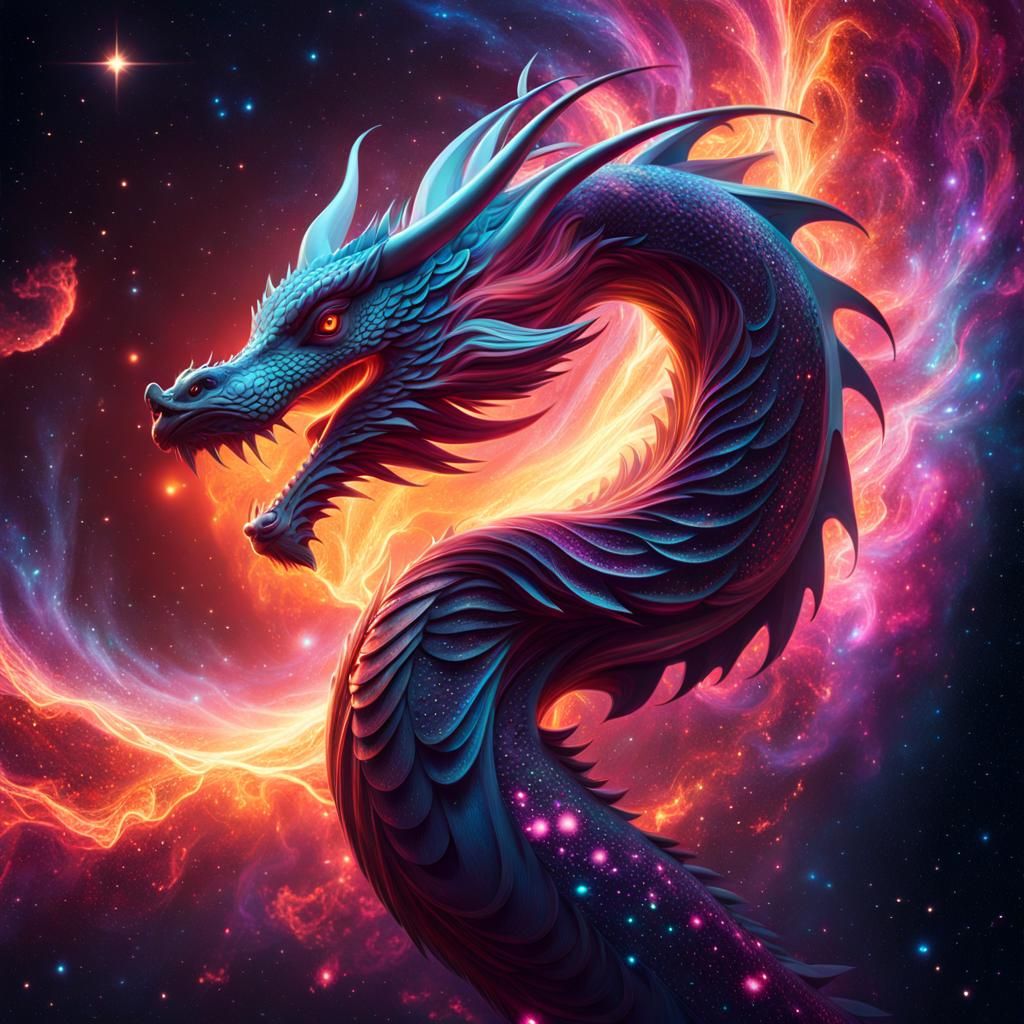 Cosmic Dragon Nebula with Fractal Shimmers